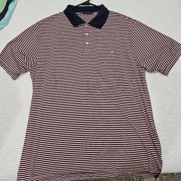 Southern Marsh Performance Polo Shirt XL – Navy & Pink Striped | Coastal Vibes - Picture 2 of 3